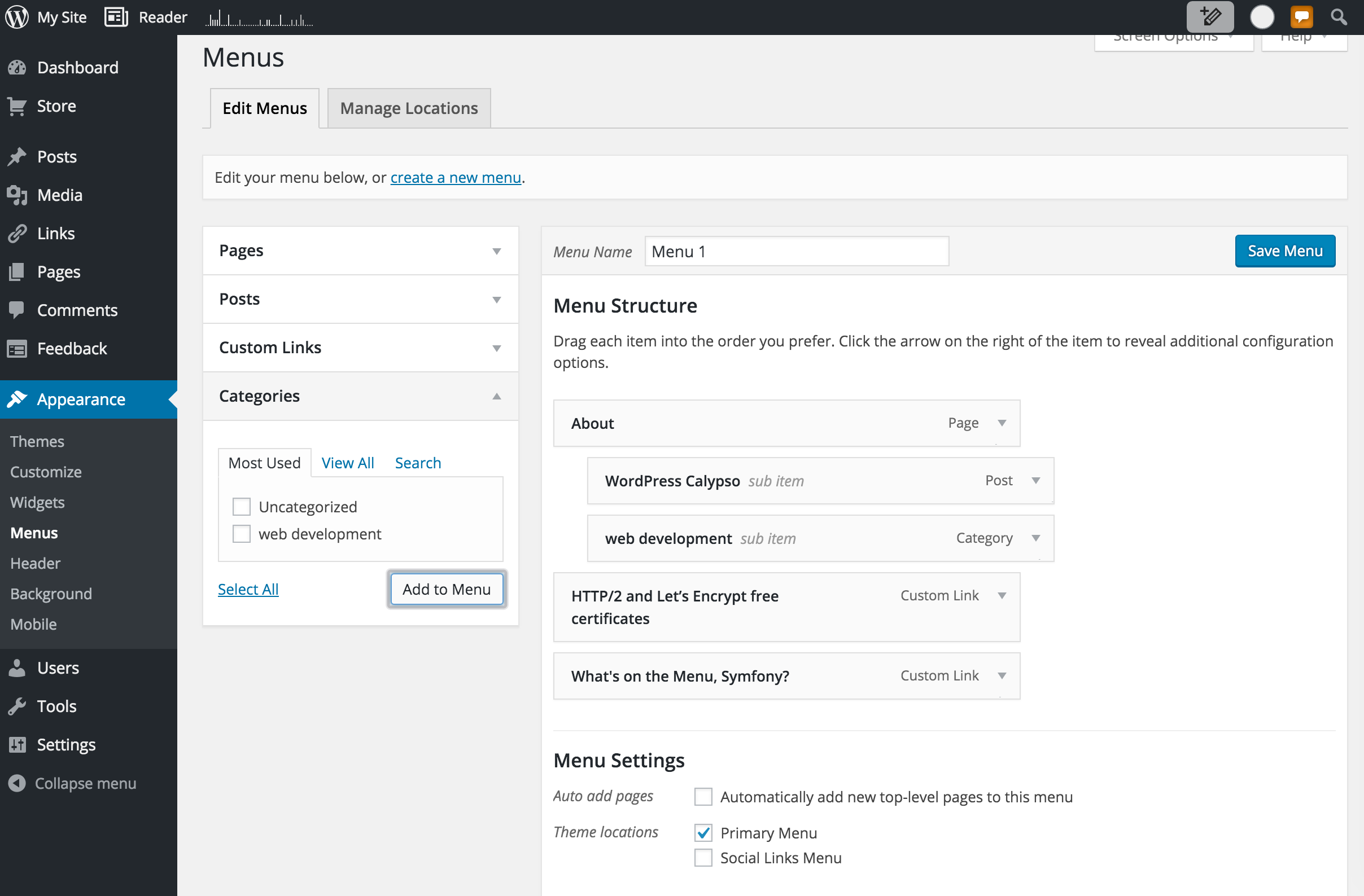 WordPress menu editor